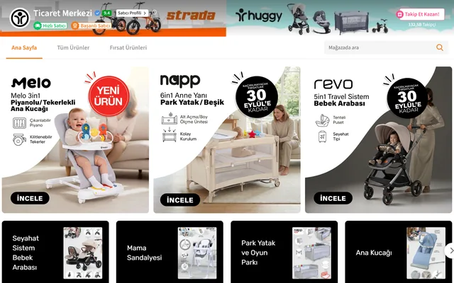 Huggy (Ticaret Merkezi) Trendyol mağazası, 132,5 bin takipçi, 2 Ekim 2026 itibarıyla